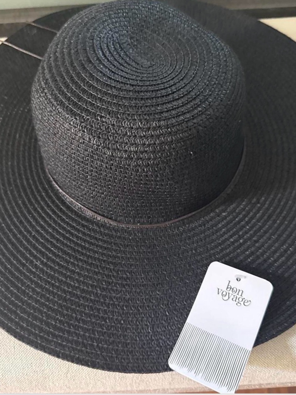 Bon Voyage Black Wide-Brim Sun Hat with Ribbon Trim